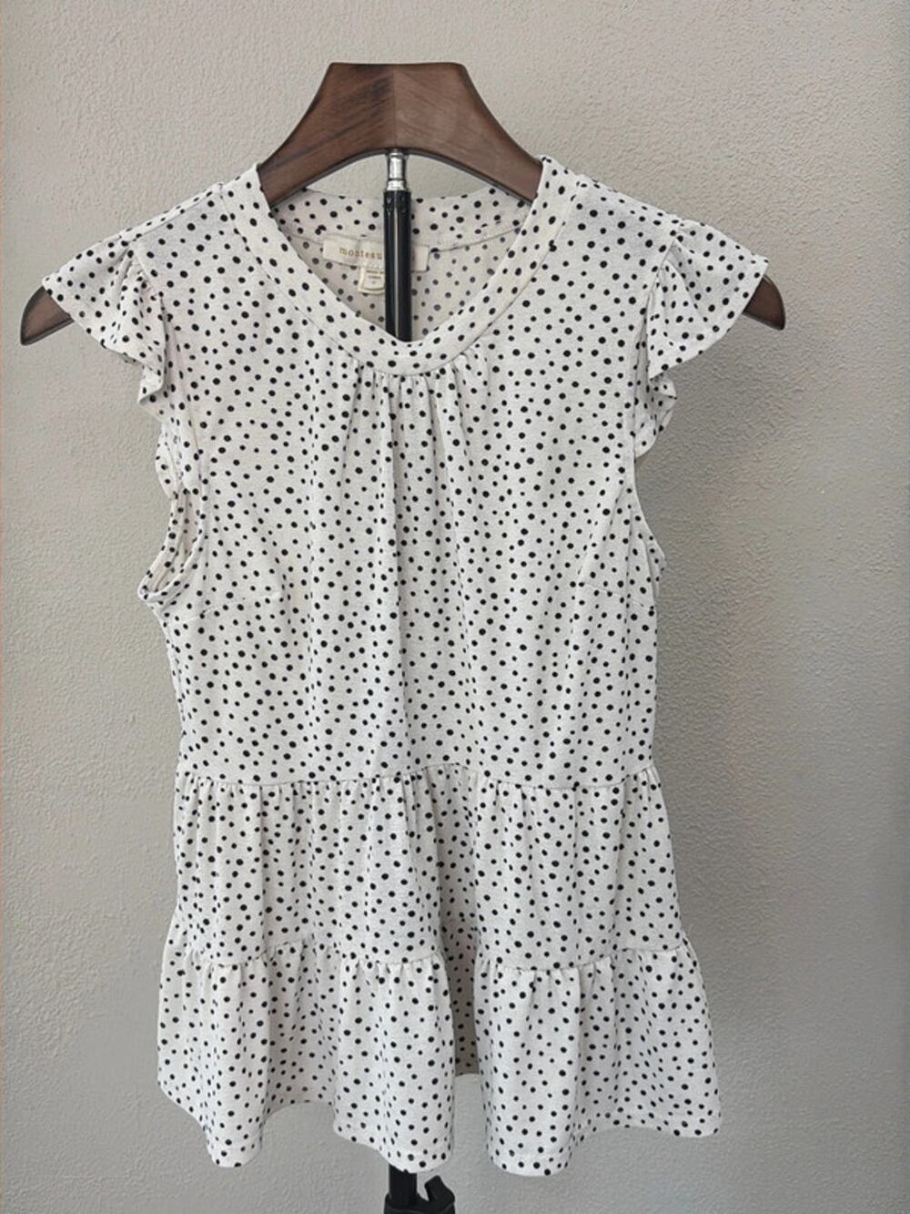 Monteau Los Angeles Women's Polka Dot Peplum Top, Black & White Small